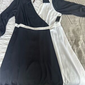 Eloquii Black and White Asymmetrical Sheath Dress